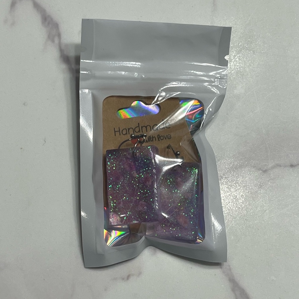 Purple Glitter Flower Earrings